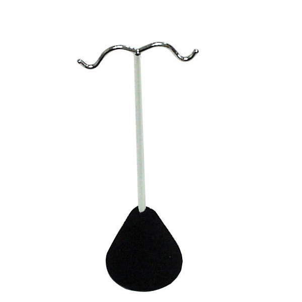 Black velvet earring display stand with chrome stem 4.625 inches tall