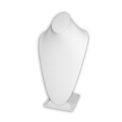 White leatherette tall stand-up jewelry bust 15 inch tall 8 inch wide for long necklaces
