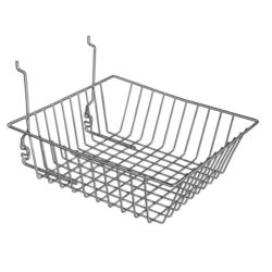 12 inch wide sloping wire basket for gridwall panels in retail displays
