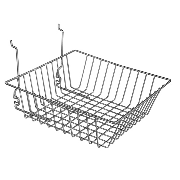 12 inch wide sloping wire basket for gridwall panels in retail displays