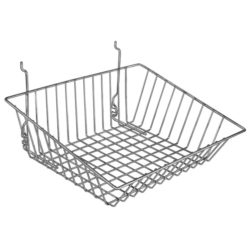 15 inch wide shallow sloping wire basket for gridwall panel displays