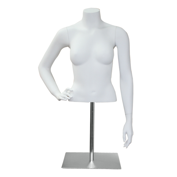 White female half torso form for displaying tops blouses and womens clothing