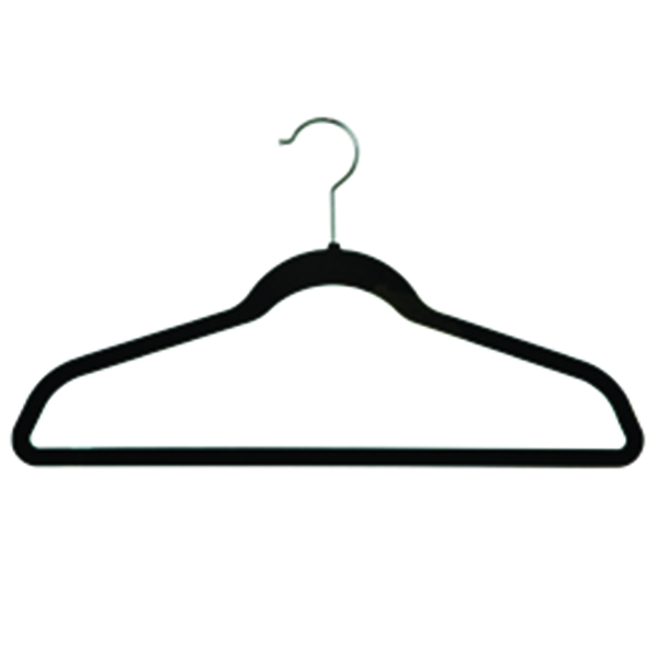 Flocked slim suit hangers with non-slip velvet coating for retail clothing display