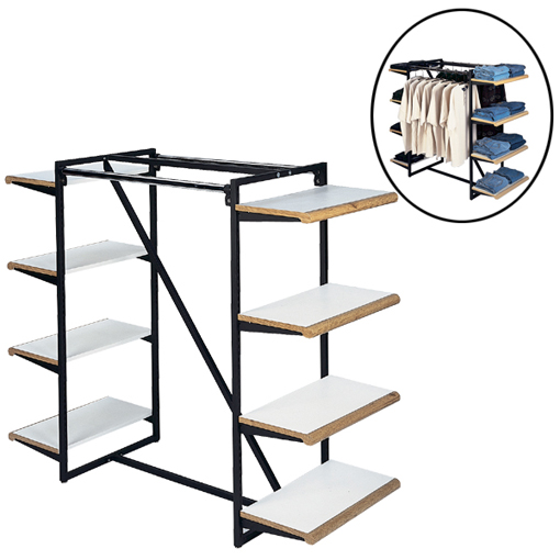 Two sided merchandiser display unit in black matte finish