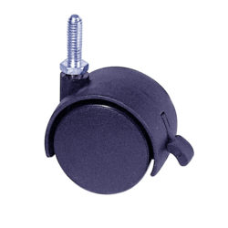 Black twin caster with lock for rolling garment racks and display fixtures