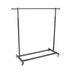 Single raw steel rolling garment rack with rectangular tubing