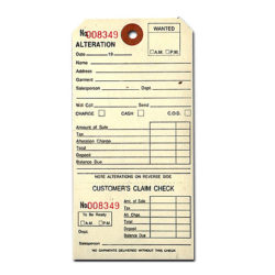 Ladies alteration tags with string for tracking womens clothing alterations