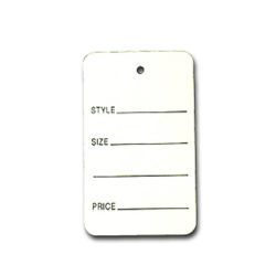 Large merchandise tag with string for pricing and labeling retail products