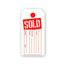 Sold tags with string for marking purchased merchandise in retail stores