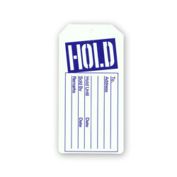 Hold tags with string for reserving merchandise for customers in retail stores