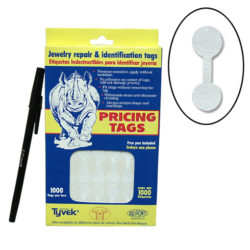 Dumbell adhesive labels for jewelry and retail pricing