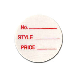 Style and price round adhesive tags for retail merchandise labeling