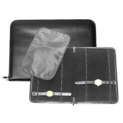 Black velvet 20 watch display case with zipper closure