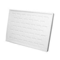 White leatherette ring display tray 7.5 by 10 inch holds 46 rings