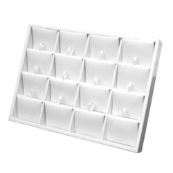 White leatherette earring display tray holds 16 pairs of earrings 7.5 inch