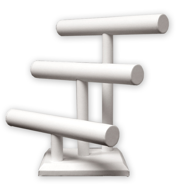 White leatherette 3-bar bracelet display 12 inch wide 13 inch tall three tiers