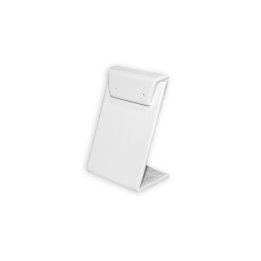 Small white leatherette earring display stand 3.375 inch tall for single pair