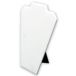 White leatherette large necklace pad with easel 8.25 inch wide 12.5 inch tall freestanding