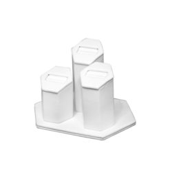 White leatherette ring cluster display holds 3 rings for stacking set presentation