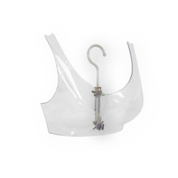 Clear plastic hanging bra display form for showcasing bras and lingerie in retail stores