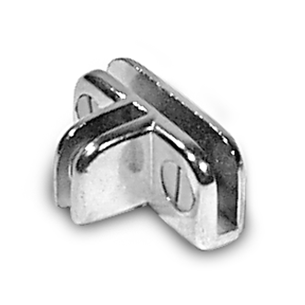 Chrome 3-way inside shelf connector for glass showcase shelving