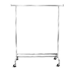 Single hangrail rolling garment rack on wheels