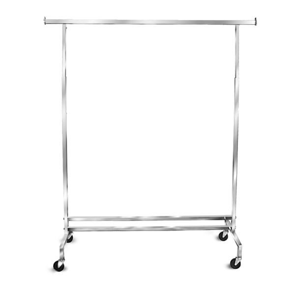 Single hangrail rolling garment rack on wheels
