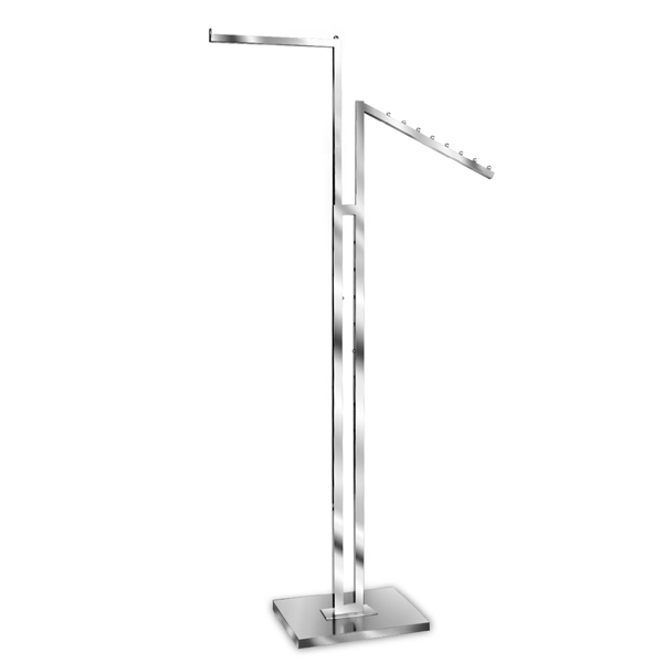 2 way adjustable garment rack with one straight and one slant arm