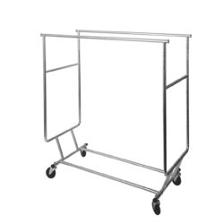 Collapsible double rack with two hangrails and locking casters