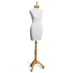 Complete and assembled dress form size O with base for retail clothing display