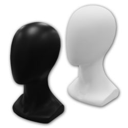 Small female display head – 13.5 inch fiberglass mannequin head in black and white