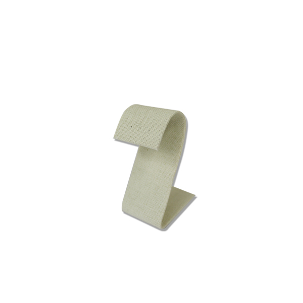 Linen covered curved earring stand 1.5 inch wide 3.25 inch tall for single pair display