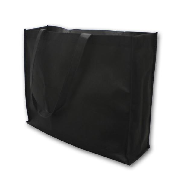 Black non-woven shopping bag 14x18x5 inches with handles for retail