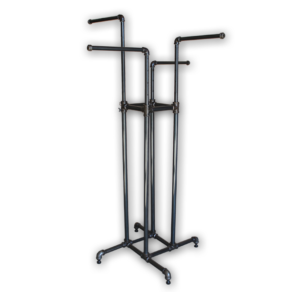 Pipe style 4 way garment rack in raw steel finish