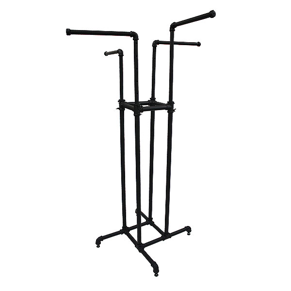 Pipe style 4 way garment rack in matte black finish