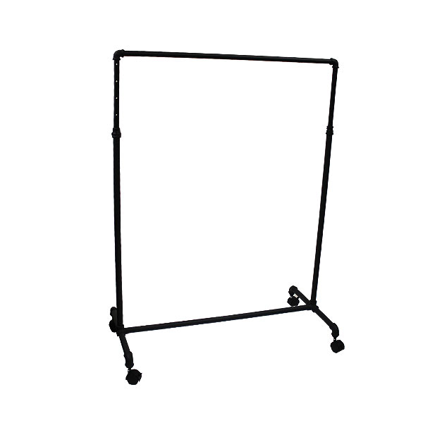 Pipe style rolling garment rack in matte black finish