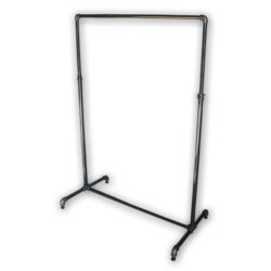 Pipe style rolling garment rack in raw steel finish