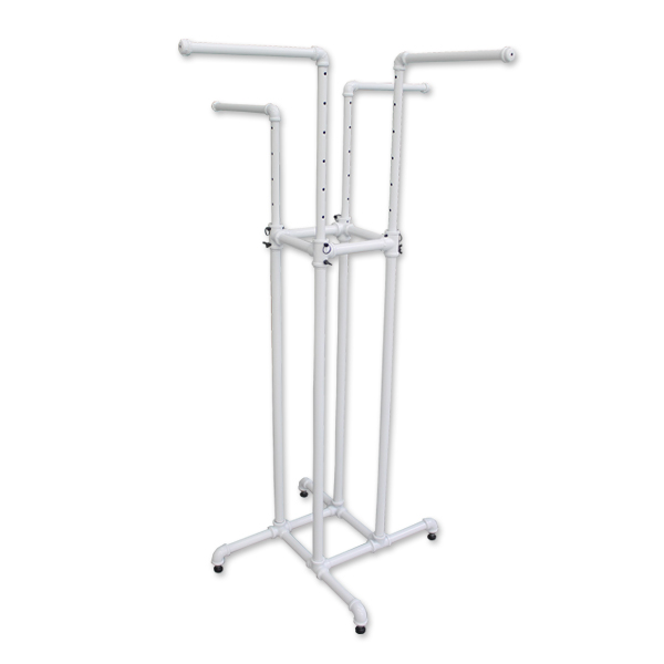 Pipe style 4 way garment rack in white finish