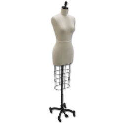 Black wire basket dress form with black base for retail clothing display