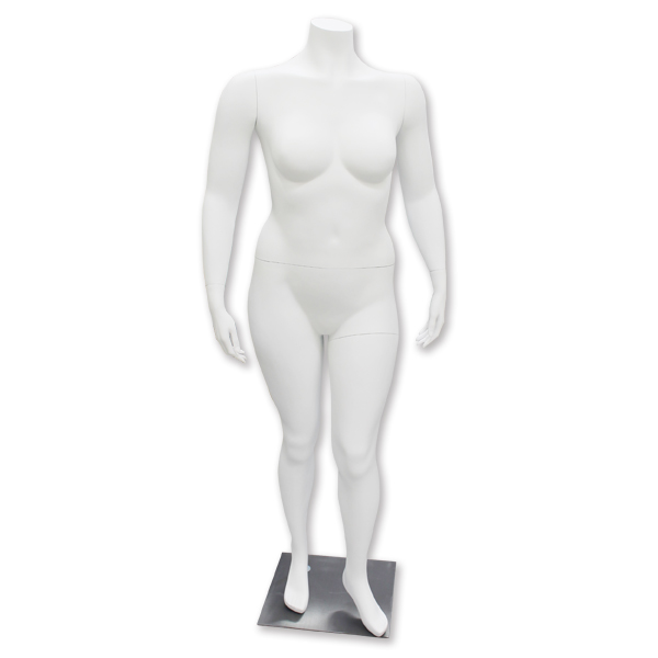 Plus size headless female mannequin in matte white – size 18 with 42-inch bust