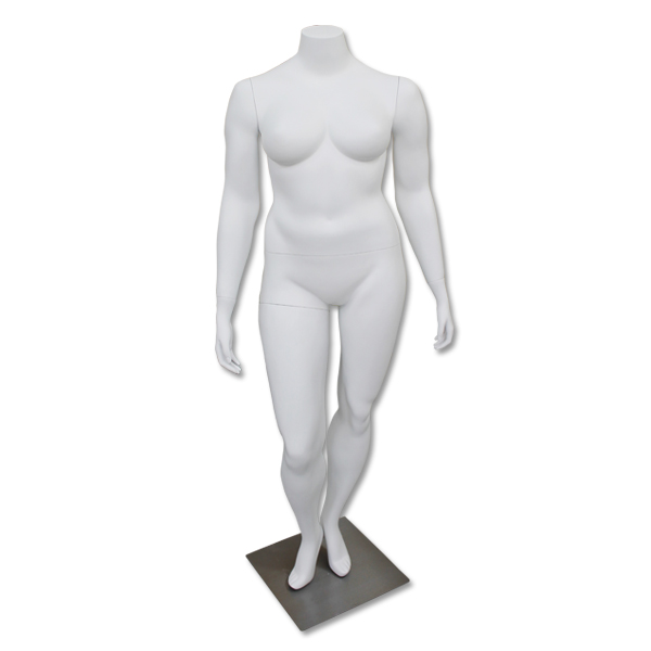 Full figure female mannequin in matte white – size 20 headless retail display
