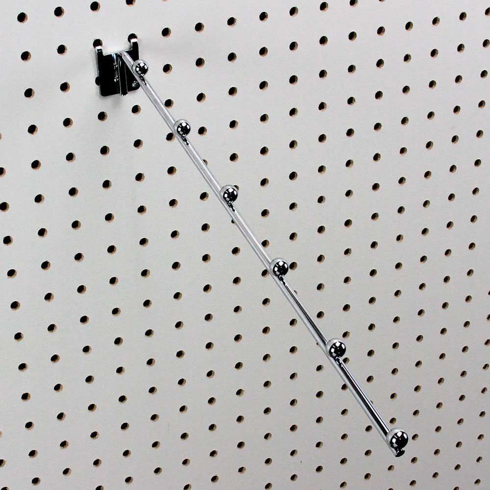 Pegboard ball waterfall – chrome display arm mounted on board