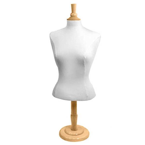 Complete and assembled dress form size I with base for retail clothing display