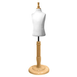 Complete and assembled dress form size J with base for retail clothing display