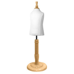 Complete and assembled dress form size K with base for retail clothing display