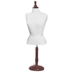 Complete and assembled dress form size queen with base for retail clothing display