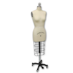 Black dressmaker form size 6 with adjustable height and pinnable surface for sewing and retail display