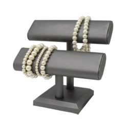 Slate grey leatherette double oval T-bar display 7.375 inch wide 6.375 inch tall