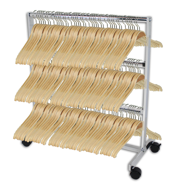 Chrome hanger storage rack for organizing and storing retail clothing hangers