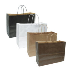 Vogue size white kraft paper shopping bag with twisted handles